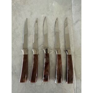 Regent Sheffield Steak Knife Set of 5 Stainless England Faux Tortoise handle